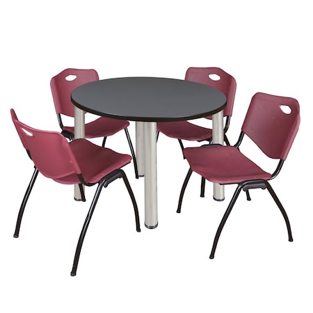 Kee Kee Round Table & Chair Set, Wood, Metal, Plastic Top, Grey TB36RNDGYBPCM47BY